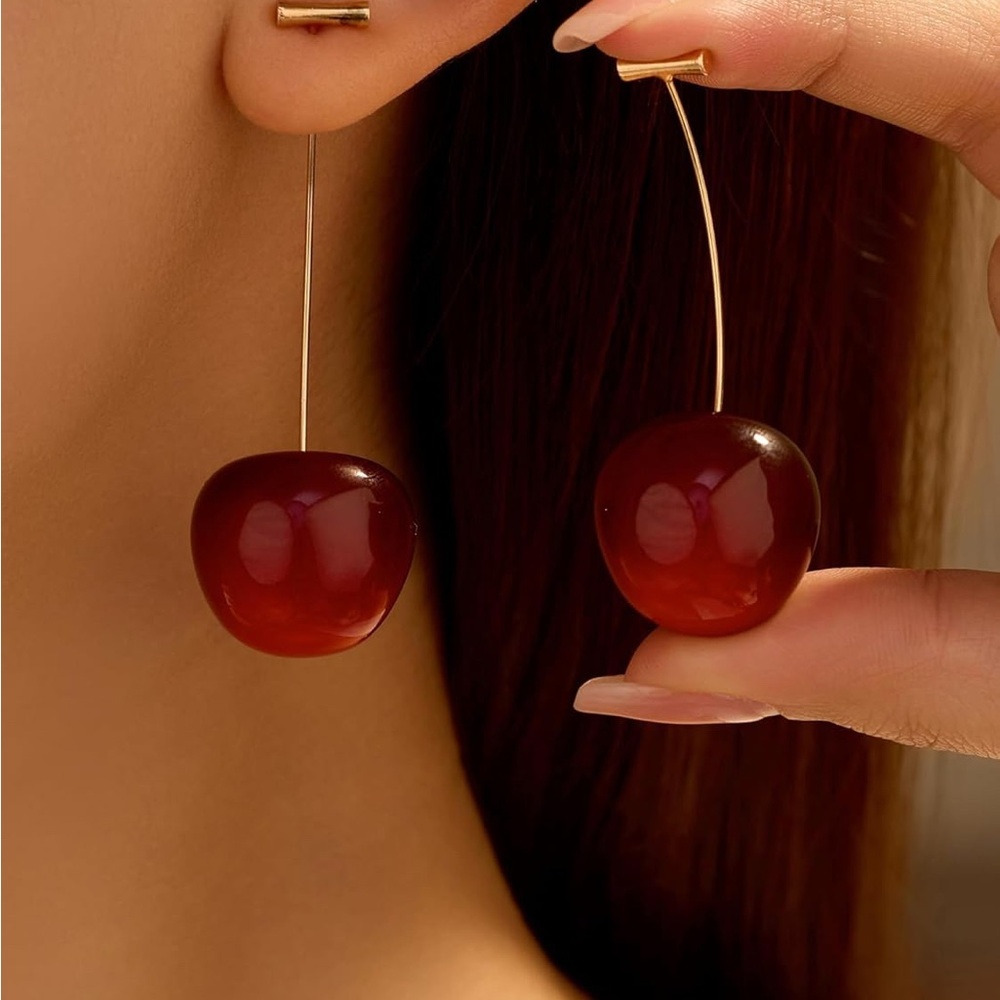 Elegant Red Cherry Drop Earrings